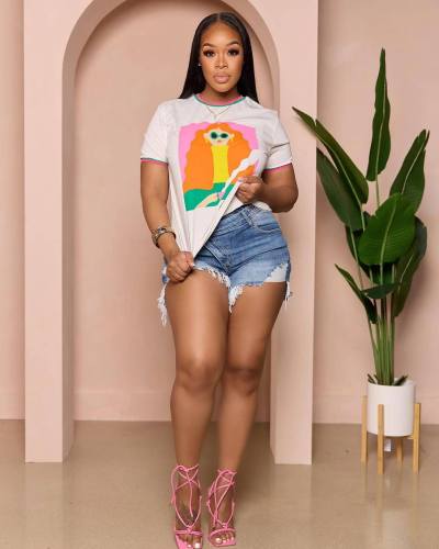 Stretch denim shorts with summer tassels