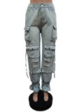 Multi Pocket Pants Retro Casual 3D Pocket Pants