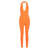 Women's Sexy Open Back Hanging Neck Sleeveless V-neck Hip Lifting Sports Jumpsuit Pants
