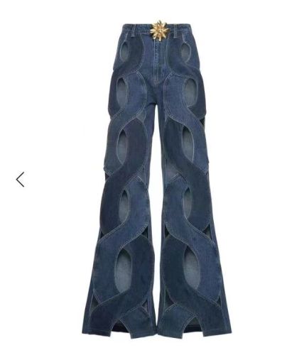 Personalized hollowed out horn denim pants
