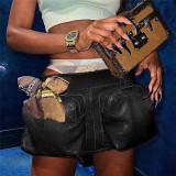 Tight fitting high waisted street trendy artificial pocket wrap buttocks short skirt