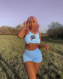 Fashion casual short sleeved pit strip two-piece set