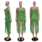 Women's sexy hand hook hollowed out tassel beach skirt