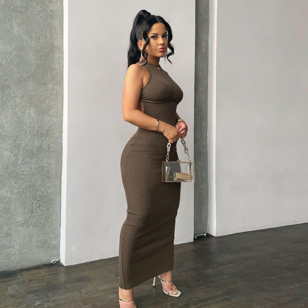 Sexy Sleeveless Open Back Long Split Fit Dress