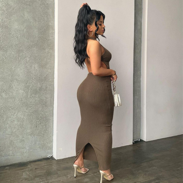 Sexy Sleeveless Open Back Long Split Fit Dress