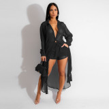 Long lightweight cardigan jacket shorts with lining set of two pieces