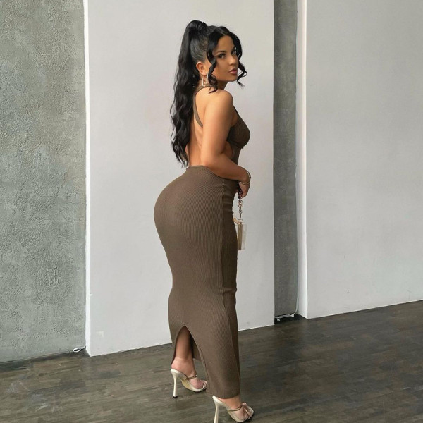 Sexy Sleeveless Open Back Long Split Fit Dress