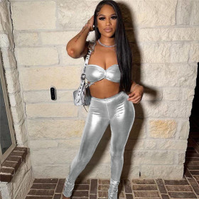 Sexy navel exposed bra high waist tight pants casual sports set