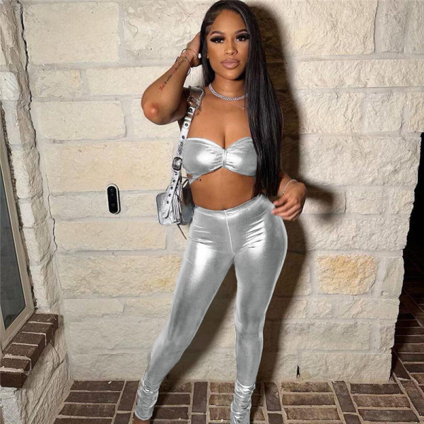 Sexy navel exposed bra high waist tight pants casual sports set