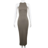 Sexy Sleeveless Open Back Long Split Fit Dress