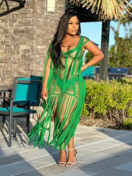 Women's sexy hand hook hollowed out tassel beach skirt