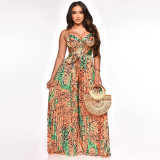Printed drawstring pleated jumpsuit