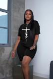 Women's fashion letter casual sports round neck short two-piece set