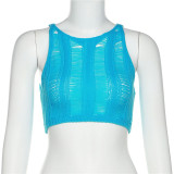 Women's round neck sleeveless sexy navel exposed fashion knitted slim vest