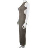 Sexy Sleeveless Open Back Long Split Fit Dress