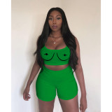 Sexy solid color suspender vest top shorts women's two-piece fashion pants set