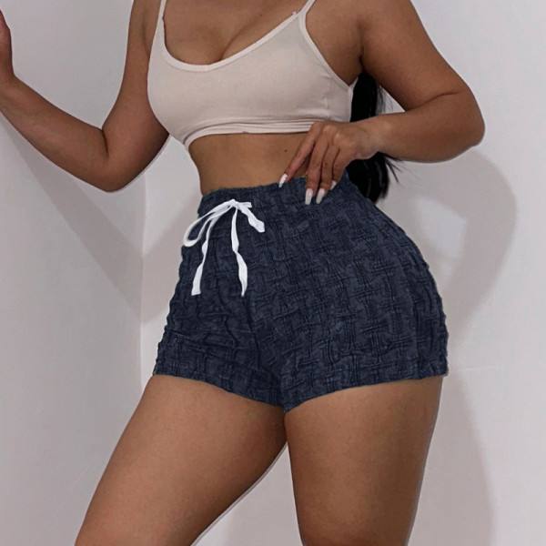 High waisted drawstring tight lifting buttocks denim shorts, spicy girl versatile casual pants