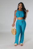 Women's round neck sleeveless sexy exposed navel fashion torn knit set