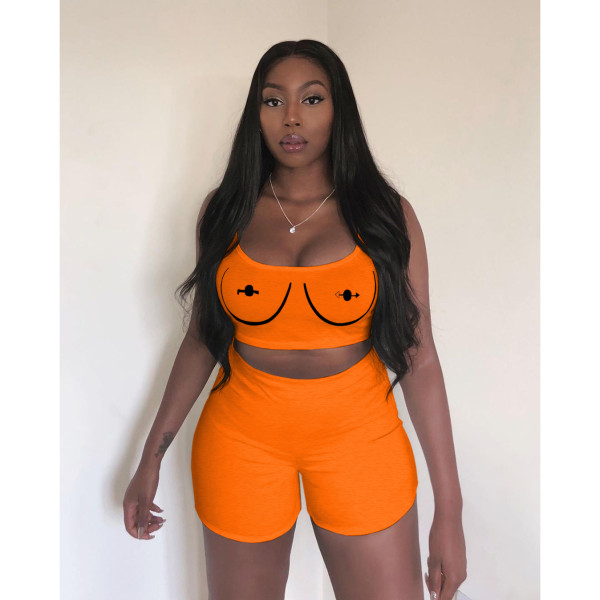 Sexy solid color suspender vest top shorts women's two-piece fashion pants set