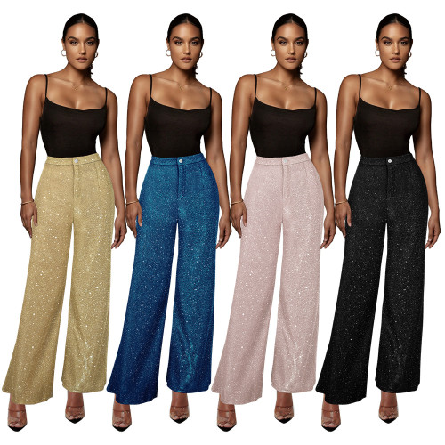 Sequin Party Fashion Casual High Waist Women's Pants Vintage Wide Leg Pants