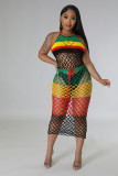 Women's long tassel woven color matching tassel beach skirt