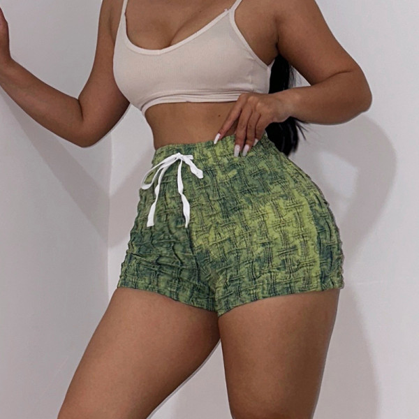High waisted drawstring tight lifting buttocks denim shorts, spicy girl versatile casual pants