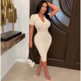 Long tassel elastic knitted hollow out dress