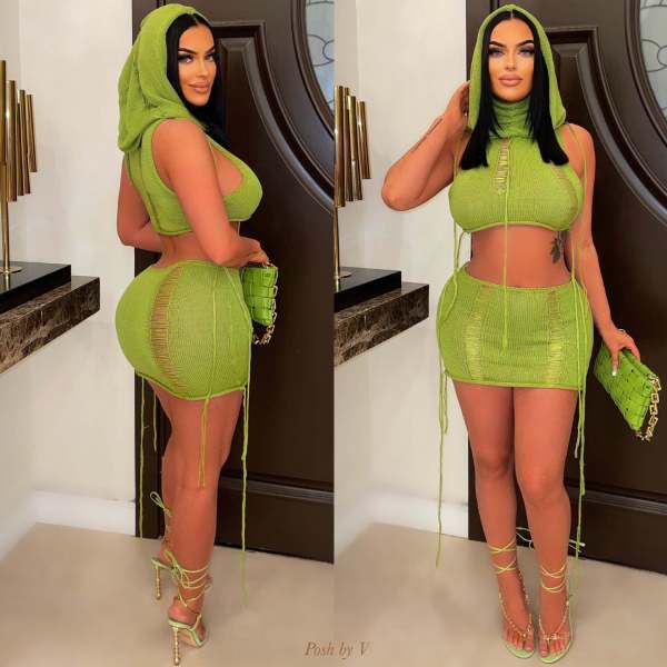 Women's casual sleeveless hooded beach skirt set