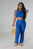 Women's round neck sleeveless sexy exposed navel fashion torn knit set