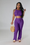 Women's round neck sleeveless sexy exposed navel fashion torn knit set