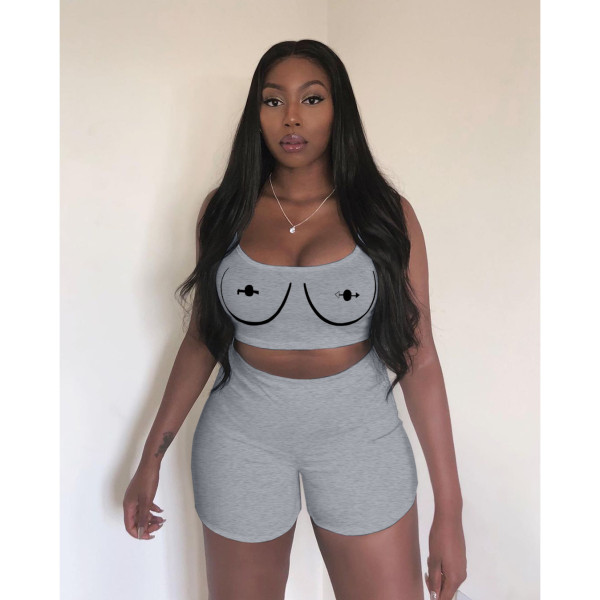 Sexy solid color suspender vest top shorts women's two-piece fashion pants set