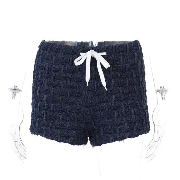 High waisted drawstring tight lifting buttocks denim shorts, spicy girl versatile casual pants