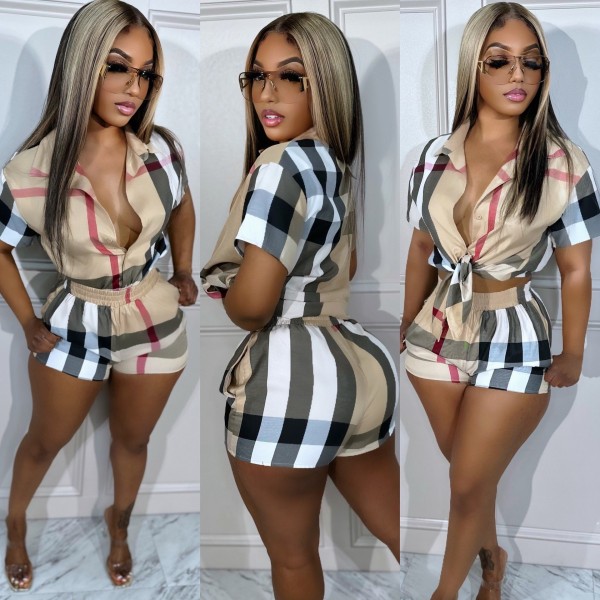 Fashion casual printed four sided stretch shirt two-piece set