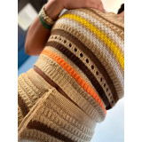 Printed Stripe Sleeveless Back Hanging Neck Top Wrapped Hip Tight Sweater Fashion Set