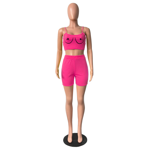Sexy solid color suspender vest top shorts women's two-piece fashion pants set