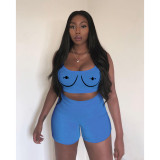 Sexy solid color suspender vest top shorts women's two-piece fashion pants set
