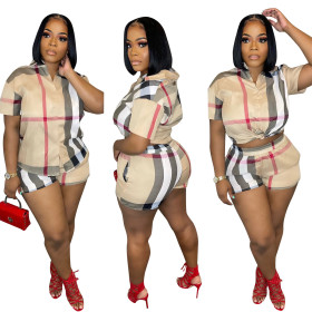Fashion casual printed four sided stretch shirt two-piece set