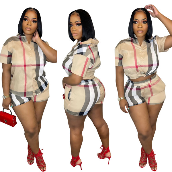 Fashion casual printed four sided stretch shirt two-piece set