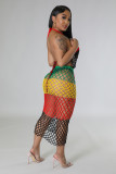 Women's long tassel woven color matching tassel beach skirt