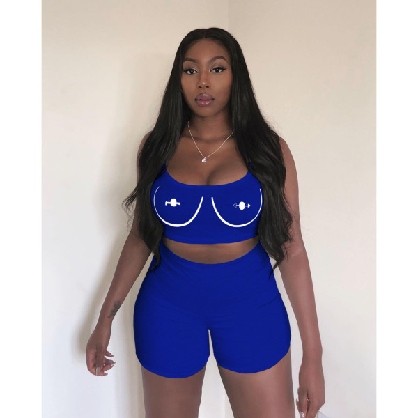 Sexy solid color suspender vest top shorts women's two-piece fashion pants set