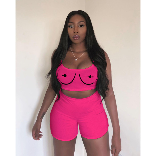 Sexy solid color suspender vest top shorts women's two-piece fashion pants set