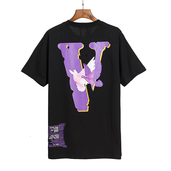 Trendy short sleeved co branded Vlone for men and women, same t-shirt for couples, street popular flying pigeon printed half sleeved shirt