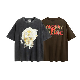 High Street Retro Distressed Statue Print Loose Round Neck Short Sleeve T-shirt