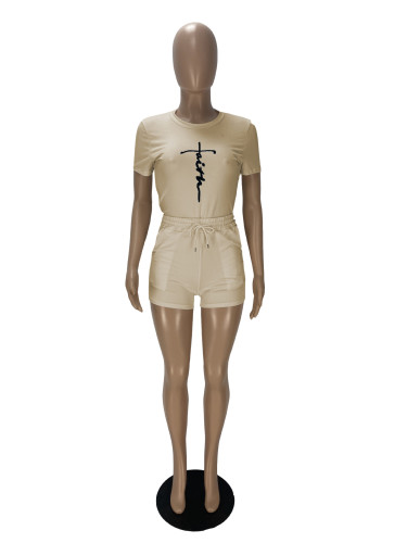 Women's Fashion Letter Printing Casual Short Two Piece Set