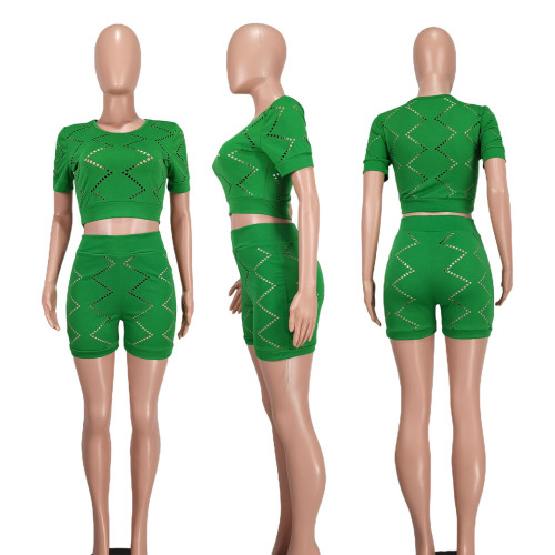Fashion casual solid color floral two-piece set