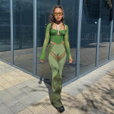 Leather Perspective Mesh Panel Contrast Tight Micro Ragged Pants