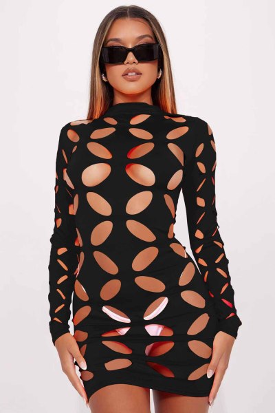 Sexy and fashionable hollowed out floral dress