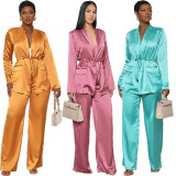 Solid color sleeping bathrobe set