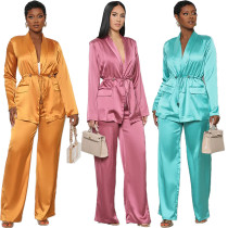 Solid color sleeping bathrobe set