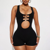 Sexy and distinctive hollowed out circular patchwork tight tank top jumpsuit shorts